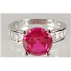 908 - WHITE GOLD PLATED RUBY & WHITE TOPAZ RING