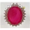 GOLD PLATED STERLING SILVER LADIES RUBY AND SAPPHIRE RING - SIZE 8.25