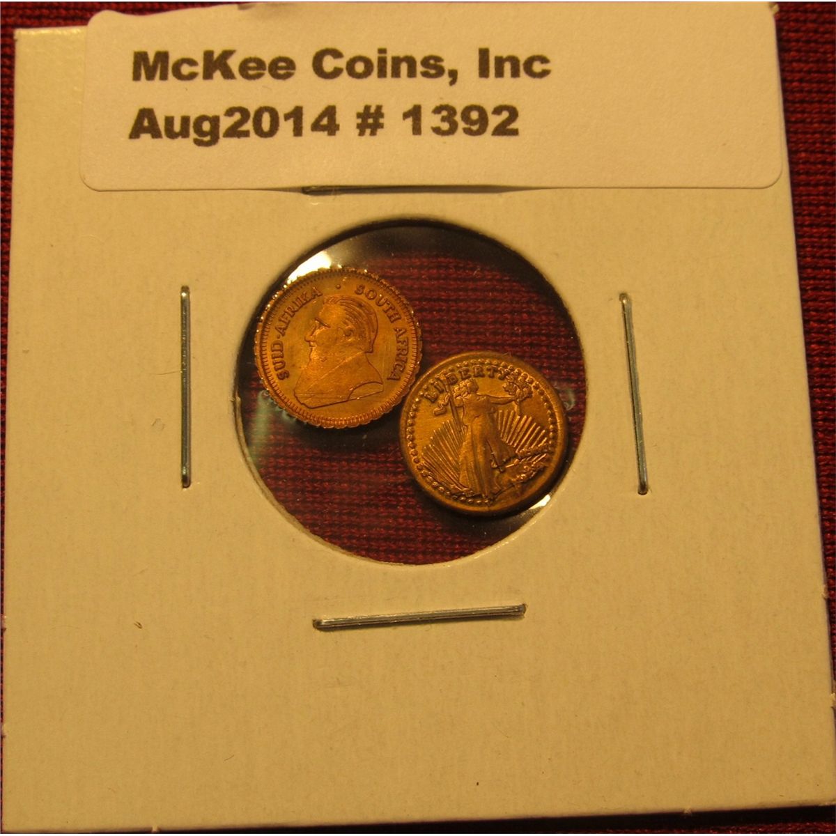 1392. Mini-money – 2 miniature versions of gold coins – St. Gaudens and Krugerrand