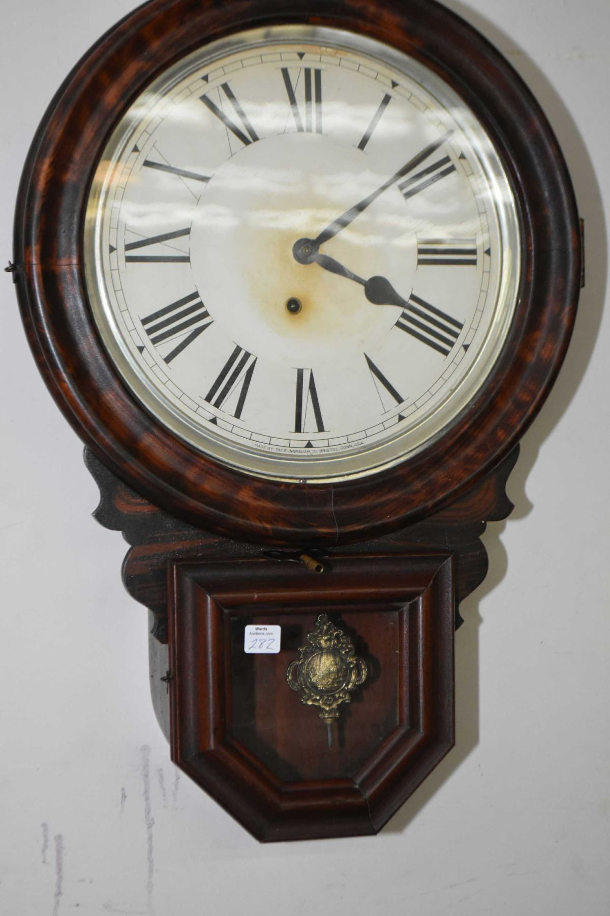 Antique Wall Mount Wooden Cased Clock Made By The E Ingraham Image 1 Antique Wall Mount Wooden Cased Clock Made By The E Ingraham