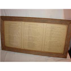 Old German Wine Menu in Rustic Frame