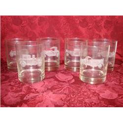6 Etched Bar Glasses (Automobile Theme)