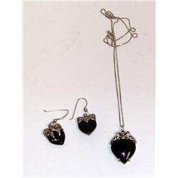 Tiffany Sterling & Black Onyx Earrings & Necklace