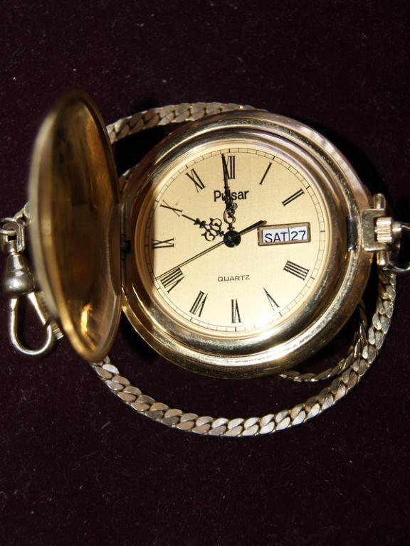 Pulsar Hand Engraved Quartz Pocket Watch