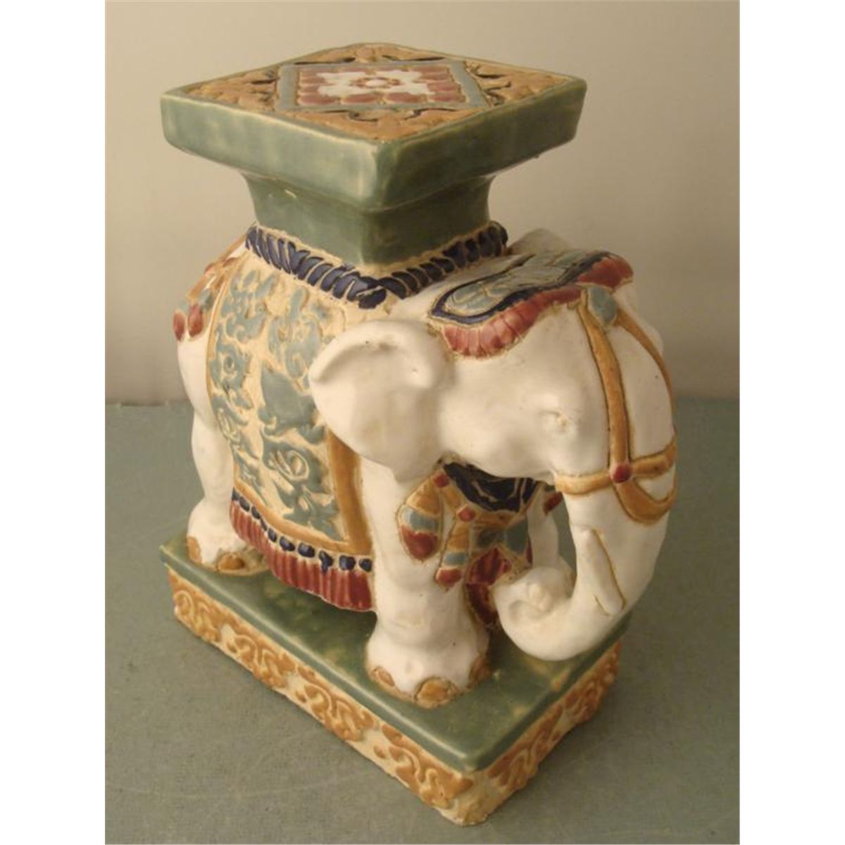 Ceramic Painted India White Elephant Figurine Tall