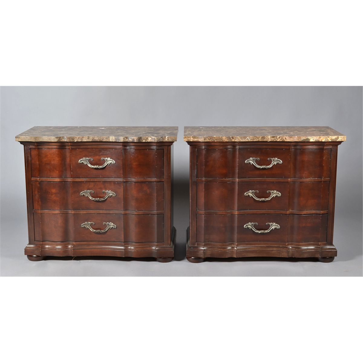 Pair Of Fine Bernhardt Marble Top Bachelor Chest