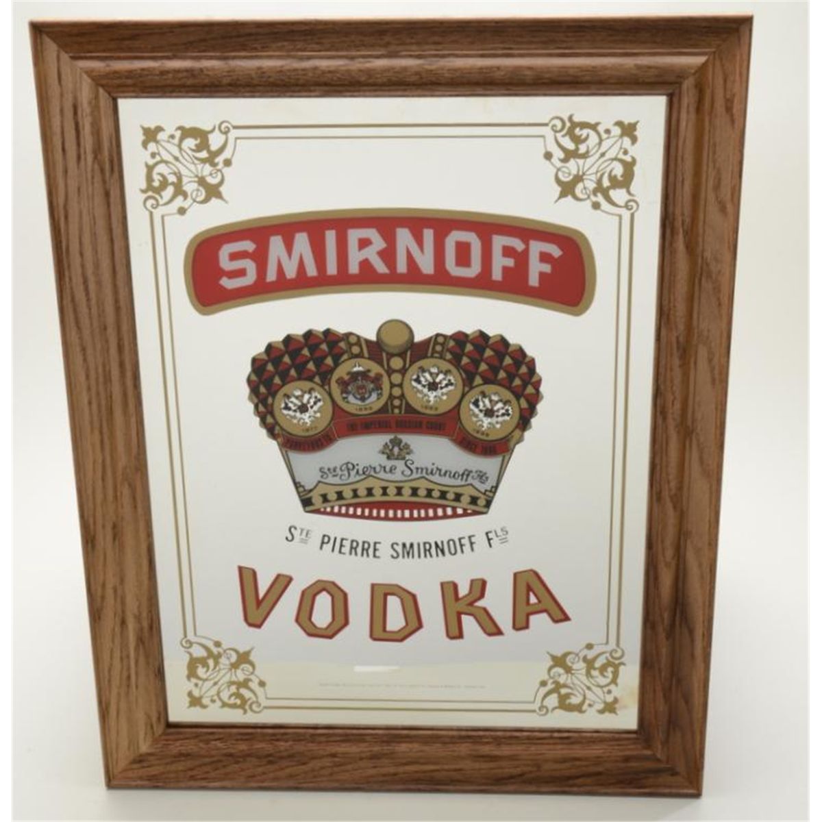 Nicely Made Large Oak Framed Smirnoff Vodka Bar Mirror Rox 24 Nicely Made Large Oak Framed Smirnoff Vodka Bar Mirror Rox 24 X 18 In Overall Fine Conditio