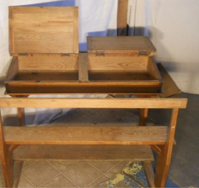 Antique Solid Wood School Desk Bench With Image 3 Antique Solid Wood School Desk Bench With
