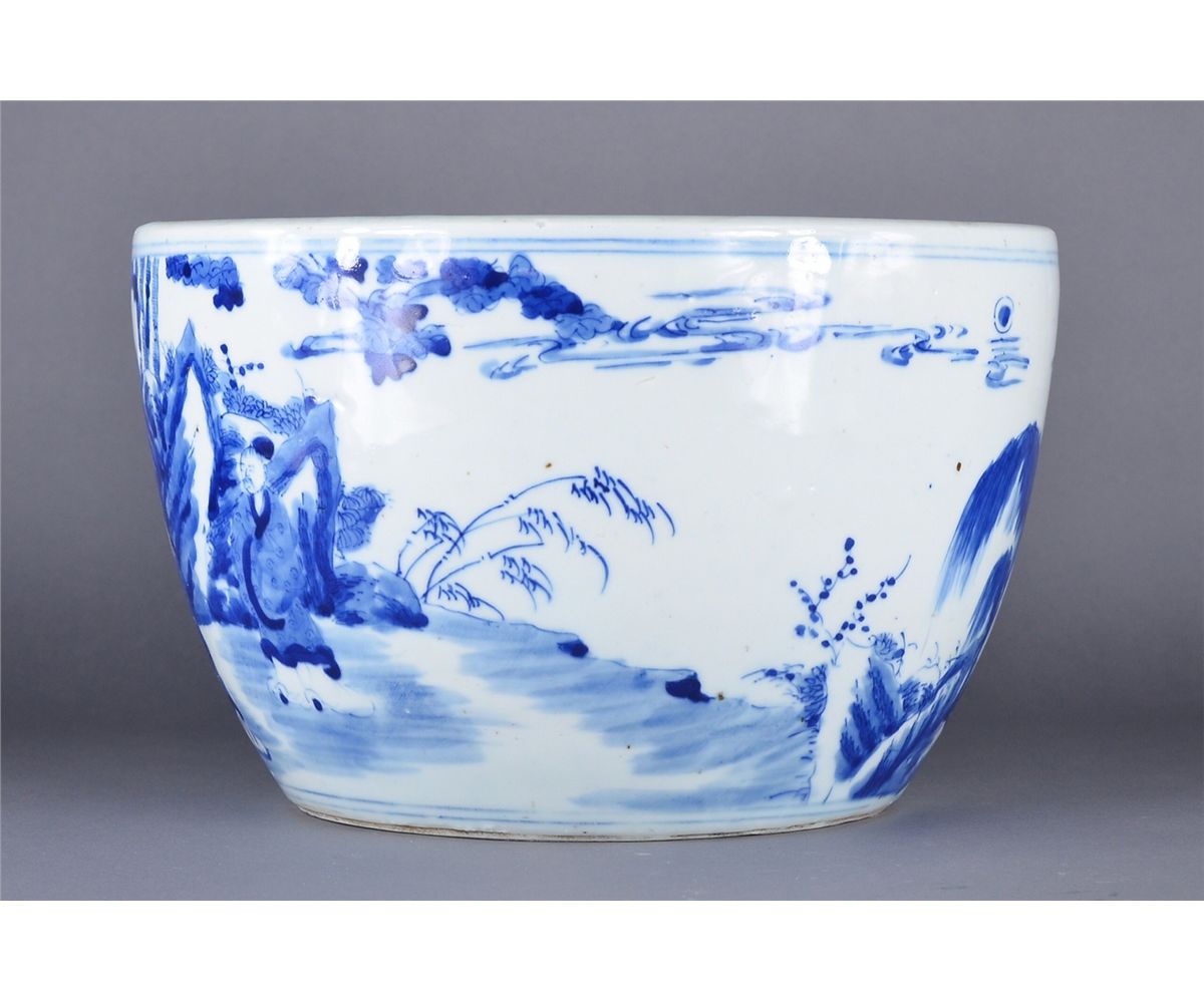 Chinese Kangxi Style Blue White Fish Bowl Image 2 Chinese Kangxi Style Blue White Fish Bowl