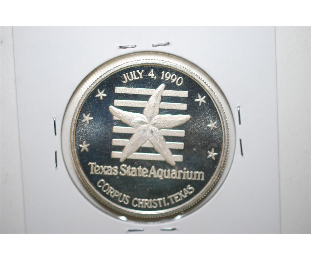 1990 Texas State Aquarium Silver Round 999 Fine 1 Oz Est Image 2 1990 Texas State Aquarium Silver Round 999 Fine 1 Oz