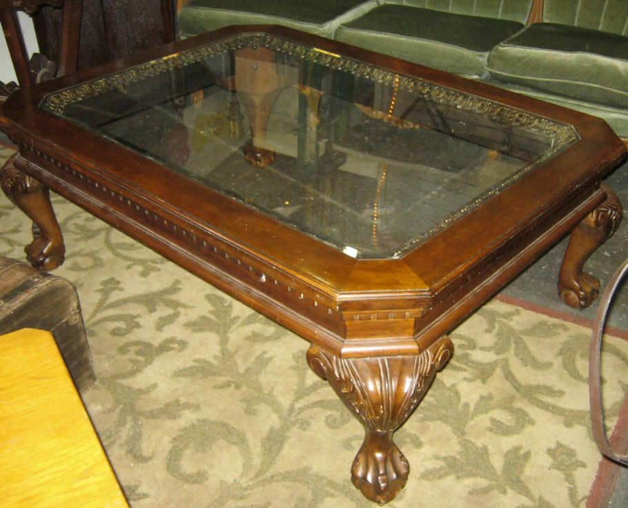 Large Gl Top Coffee Table W Claw Feet Rox 52 X38 X19 52 Image 2 Large Gl Top Coffee Table W Claw Feet Rox