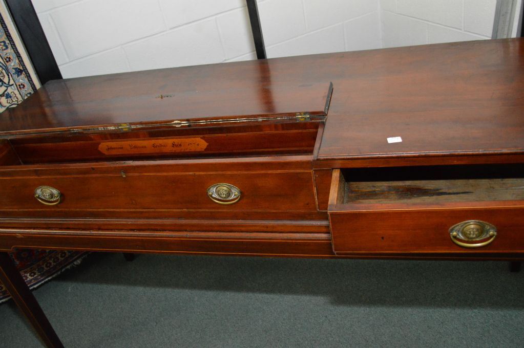 Antique Sheraton Flame Mahogany Desk With Single Drawer And A Flip Image 2 Antique Sheraton Flame Mahogany Desk With Single Drawer And A Flip Top Compartment