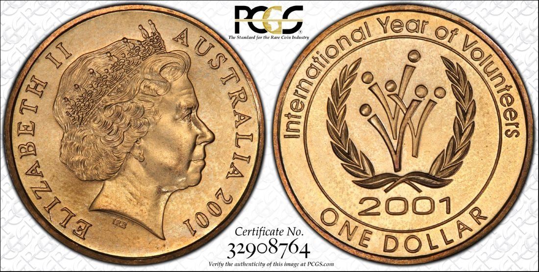 Australia One Dollar 2001 International Year Of Volunteers Pcgs Ms66 Image 1 Australia One Dollar 2001 International Year Of Volunteers Pcgs Ms66