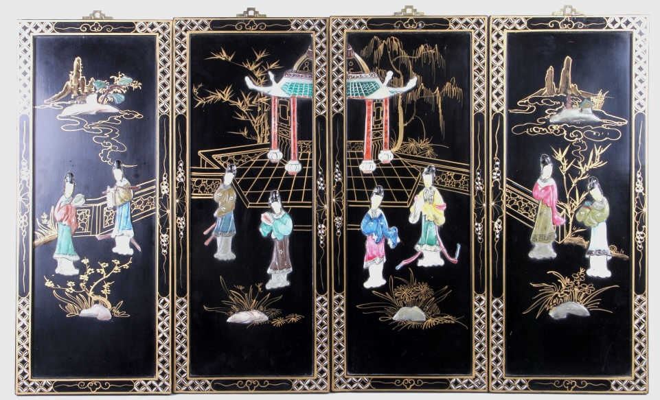 Oriental Black Lacquer Wood Wall Panels Image 1 Oriental Black Lacquer Wood Wall Panels