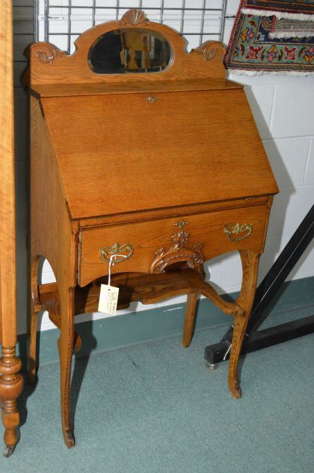 Small Canadiana Oak Drop Front Desk With Ed Interior Large Image 1 Small Canadiana Oak Drop Front Desk With Ed Interior Large Storage Drawer