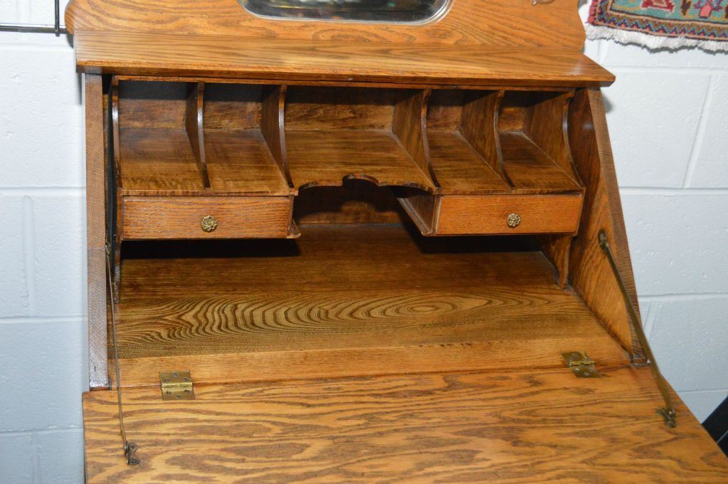 Small Canadiana Oak Drop Front Desk With Ed Interior Large Image 2 Small Canadiana Oak Drop Front Desk With Ed Interior Large Storage Drawer