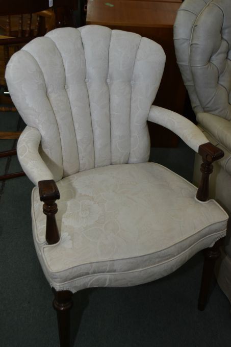 Vintage Channel Back Upholstered Arm Chair With Reeded Supports Image 1 Vintage Channel Back Upholstered Arm Chair With Reeded Supports