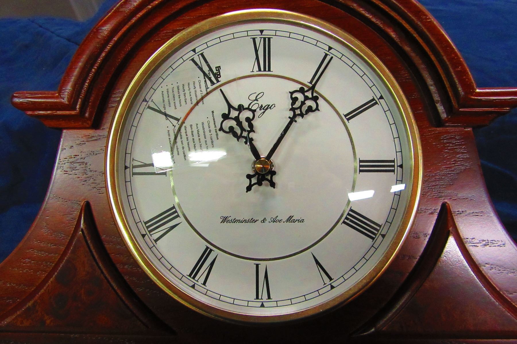 New Ergo Wood Framed Mantle Clock With Westminster Ava Maria Chimes Image 2 New Ergo Wood Framed Mantle Clock With Westminster Ava Maria Chimes