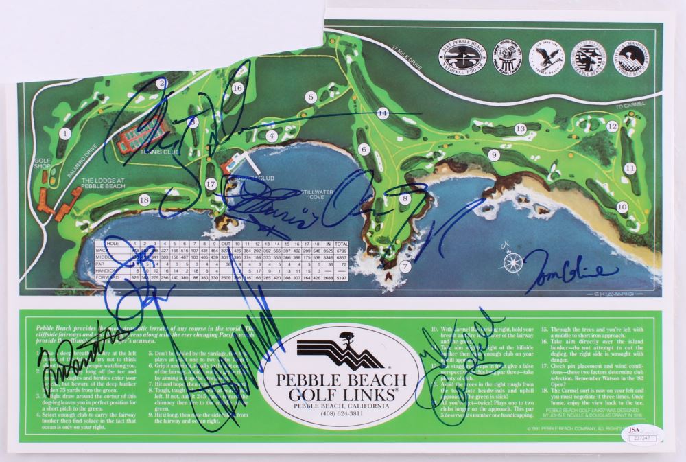 Pebble Beach Golf Course Map Signed By 8 Including Donald Trump Image 1 Pebble Beach Golf Course Map Signed By 8 Including Donald Trump