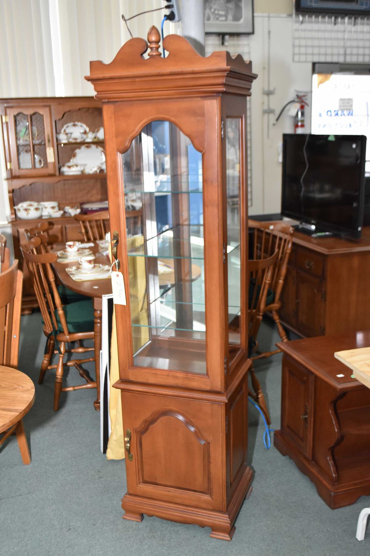 Vilas Maple Curio Cabinet With Raised Panel Bottom Drawer Gl Image 1 Vilas Maple Curio Cabinet With Raised Panel Bottom Drawer Gl Shelves And