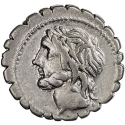 ROMAN REPUBLIC: L. Cornelius Scipio Asiaticus, 106 BC, AR denarius serratus (3.92g), Rome. VF