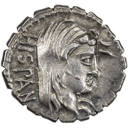 ROMAN REPUBLIC: A. Postumius A.f. S.n. Albinus, 81 BC, AR denarius serratus (3.86g), Rome. VF-EF