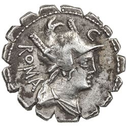 ROMAN REPUBLIC: C. Poblicius Q.f., 80 BC, AR denarius serratus (3.80g), Rome. VF