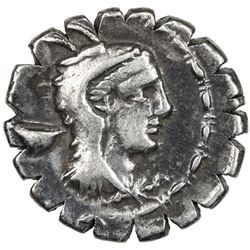 ROMAN REPUBLIC: L. Papius Celsus, 79 BC, AR denarius serratus (3.93g), Rome. VF