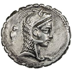 ROMAN REPUBLIC: L. Roscius Fabatus, 64 BC, AR denarius serratus (3.73g), Rome. VF
