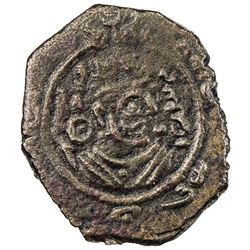 ARAB-SASANIAN: Anonymous, AE pashiz (1.77g), ST (Istakhr), year 43?. VF