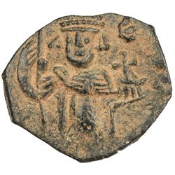 ARAB-BYZANTINE: Standing Emperor, ca. 650-660, AE fals (2.88g). EF