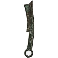 WARRING STATES: State of Qi, 400-220 BC, AE knife money (44.18g). VF