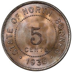 BRITISH NORTH BORNEO: copper-nickel 5 cents, 1938-H. PCGS MS66