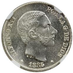PHILIPPINES: Alfonso XII, 1874-1885, AR 10 centimos, 1885. NGC MS66
