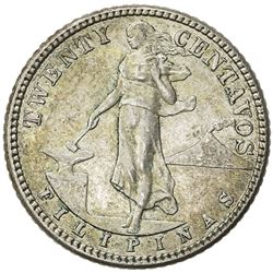 PHILIPPINES: AR 20 centavos, 1913-S/S (Type I). AU