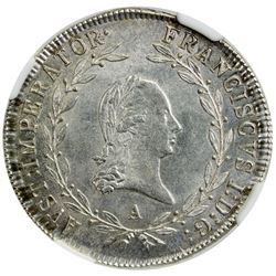AUSTRIA: Franz I, 1804-1835, AR 20 kreuzer, 1814-A. NGC MS65