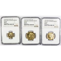 FRANCE: LOT of 3 piéfort ESSAI coins dated 1952, low mintage, all NGC graded