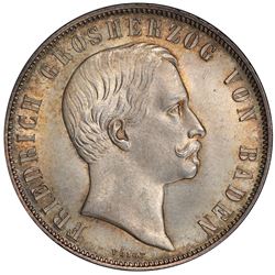 BADEN: Friedrich I, 1852-1907, AR gulden, 1863. PCGS MS66