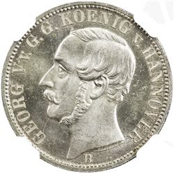 HANNOVER: Georg V, 1851-1866, AR 1/6 taler, 1859-B. NGC MS65