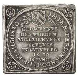 NUREMBERG (IMPERIAL CITY): Ferdinand III, 1637-1657, AR 3 ducat klippe (8.06g), 1650. EF