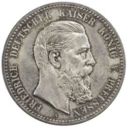 PRUSSIA: Friedrich III, 1888, AR 5 mark, 1888-A. AU-UNC