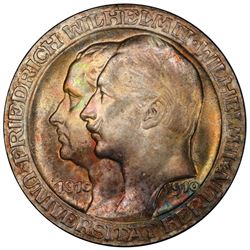 PRUSSIA: Wilhelm II, 1888-1918, AR 3 mark, 1910. PCGS MS65