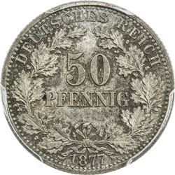 GERMANY: Wilhelm I, 1871-1888, AR 50 pfennig, 1877-B. PCGS MS66
