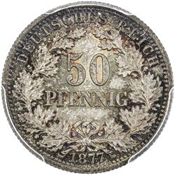 GERMANY: Wilhelm I, 1871-1888, AR 50 pfennig, 1877-E. PCGS MS66