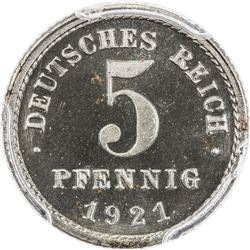 GERMANY: Weimar Republic, 5 pfennig, 1921-E. PCGS PF