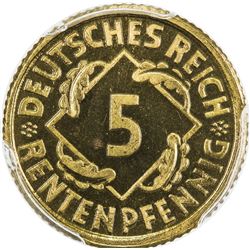 GERMANY: Weimar Republic, 5 pfennig, 1924-E. PCGS PF66
