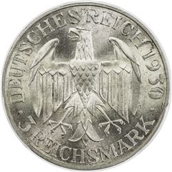 GERMANY: Weimar Republic, AR 3 mark, 1930-F. PCGS MS66