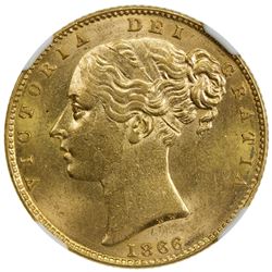 GREAT BRITAIN: Victoria, 1837-1901, AV sovereign, 1866. NGC MS61