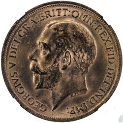 GREAT BRITAIN: George V, 1910-1936, AE penny, 1917. NGC MS65