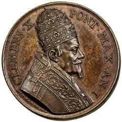 PAPAL STATES: Clement X, 1670-1676, AE medal (29.62g), year 1 (1670). EF-AU